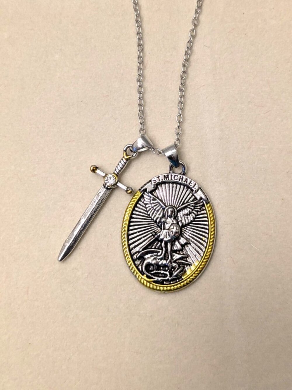 LAST CHANCE!  New! Saint Michael w/Sword Pendant Necklace
